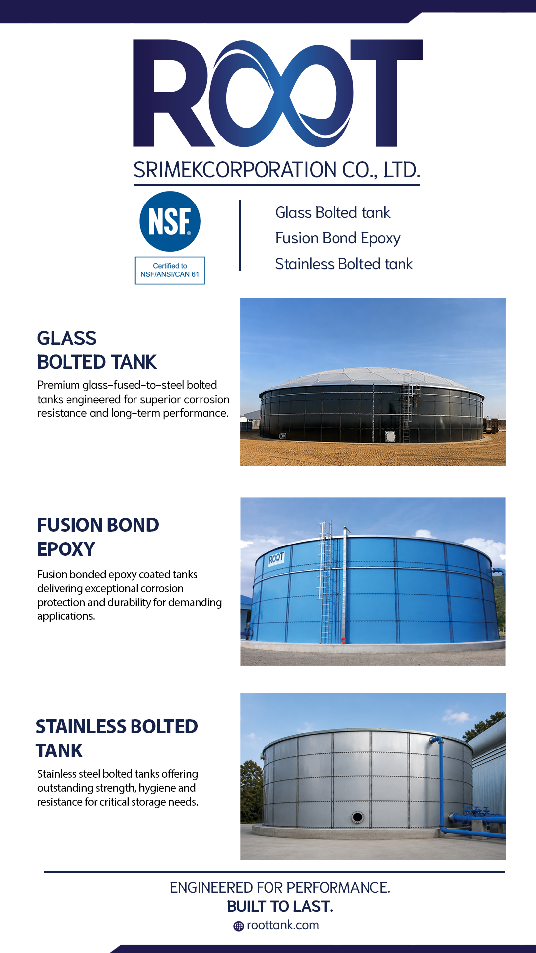ครบทุกความต้องการงานถังประกอบกับ ROOT: Glass Bolted, Fusion Bond Epoxy และ Stainless Bolted Tank